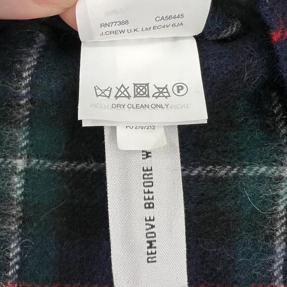 J Crew Plaid Wrap Womens One Size Navy Green Wool Blend Fringe Shawl Poncho - Picture 5 of 9